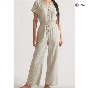 NWT Marine Layer Lia Wide Leg Jumpsuit Olive Green Stripe Size Large